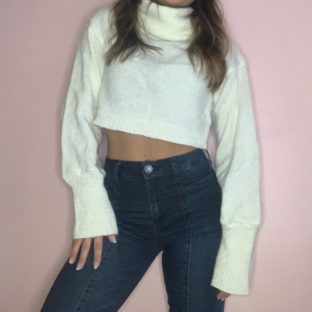 prettylittlething cropped turtleneck sweater